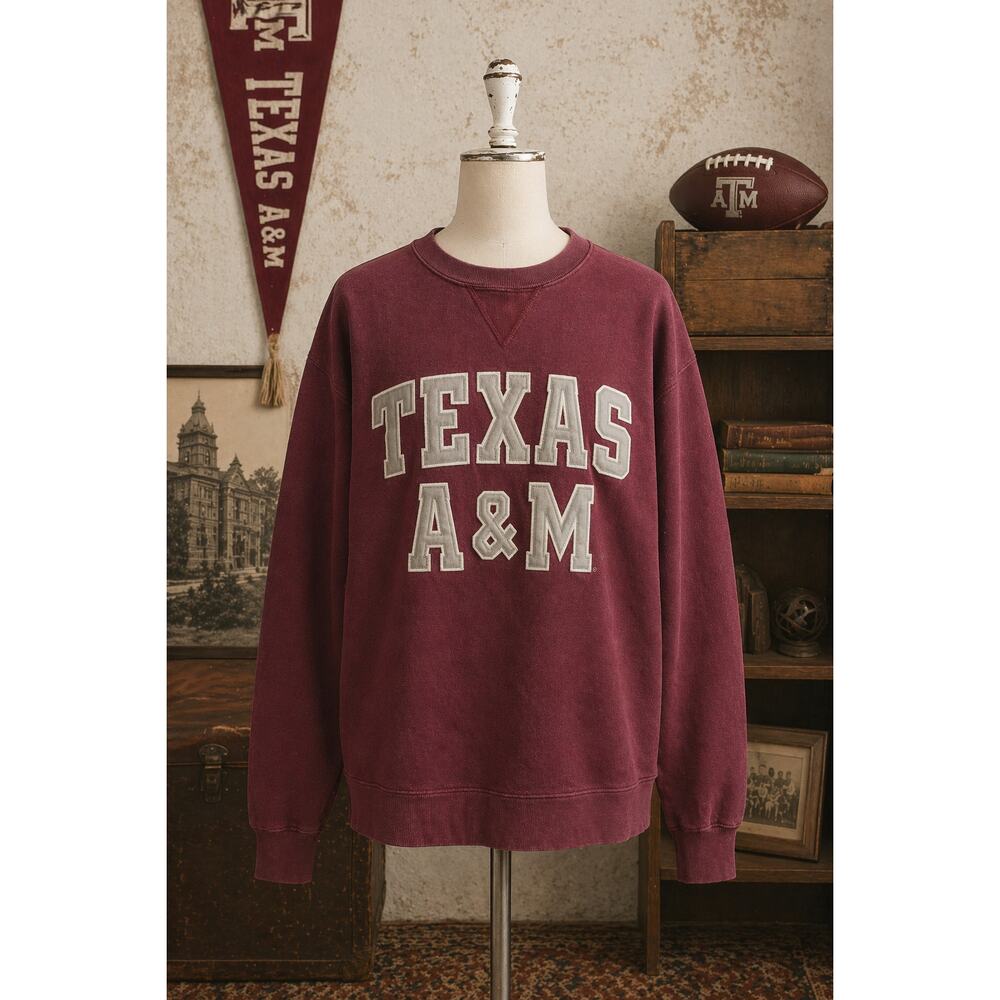 Vintage Texas A&M Aggies Embroidered Crewneck Sweatshirt Medium Burgundy